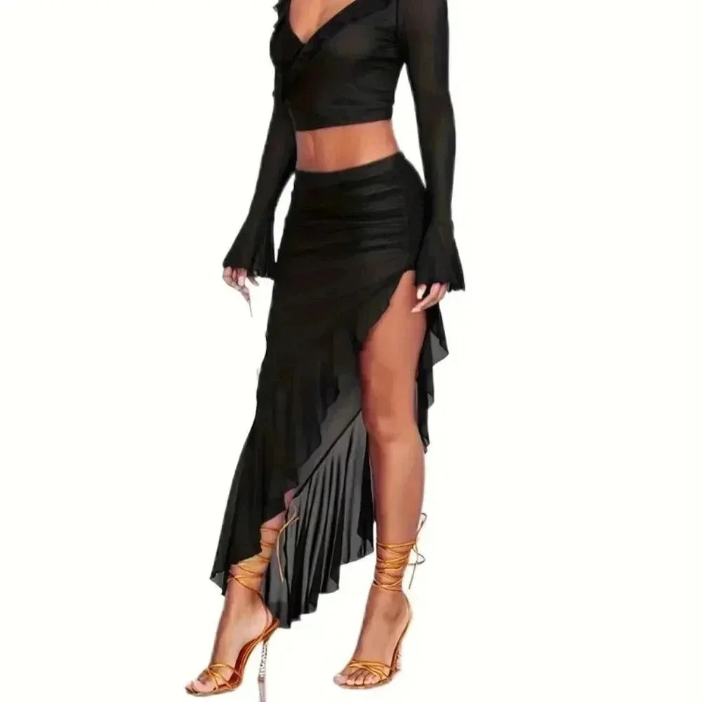 Sexy Asymmetrical Ruffle Slit Skirt - Picture 1 of 4